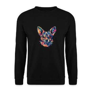 Chihuahua | Mosaik | Geometrisch | Kunst | Hund | - Unisex Pullover - Schwarz - Vorne - Alina (178cm) & Michal (187cm)