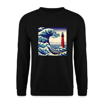 The Lighthouse inspired by The Great Wave Hokusai - Unisex Sweatshirt - black - Front - Alina (178cm) & Michal (187cm)