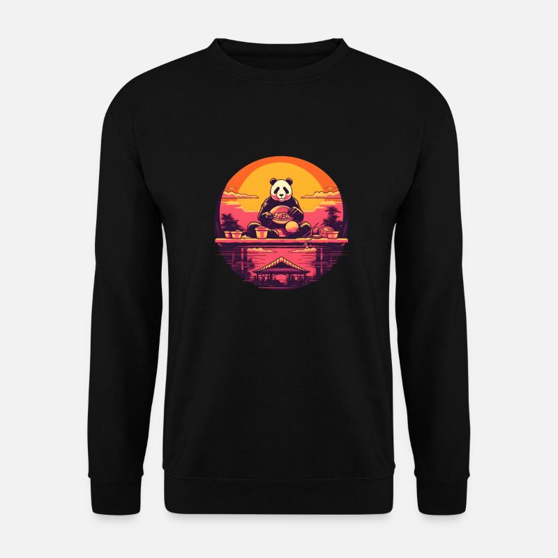 Synthwave mangeant Panda Japon Coucher de soleil - Sweat-shirt Unisexe - noir
