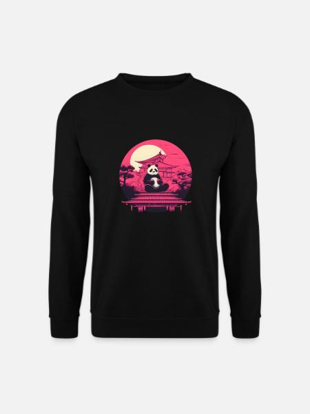 Synthwave eating Panda Japan Sunset - Unisex Sweatshirt - black