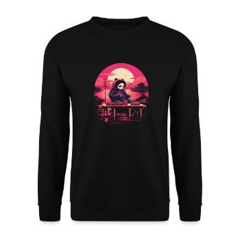Synthwave mangeant Panda Japon Coucher de soleil - Sweat-shirt Unisexe - noir - Devant - Alina (178cm) & Michal (187cm)