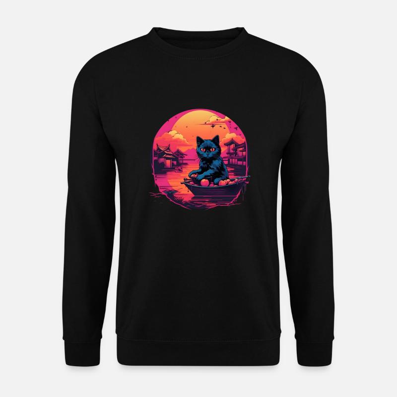 Synthwave black Cat - Unisex Sweatshirt - black