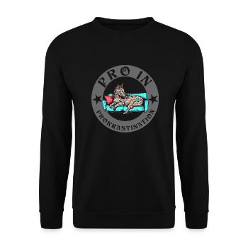 Pro in Prokrastination Einhorn Pferd ist faul - Unisex Pullover - Schwarz - Vorne - Alina (178cm) & Michal (187cm)