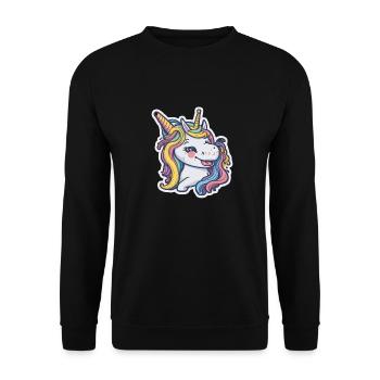 Unicorn Rainbow Einhorn Comic Cartoon - Unisex Pullover - Schwarz - Vorne - Alina (178cm) & Michal (187cm)