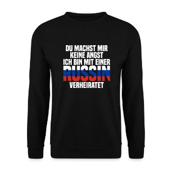 Du machst mir Keine Angst ich bin mit einer Russin - Unisex Pullover - Schwarz - Vorne - Alina (178cm) & Michal (187cm)