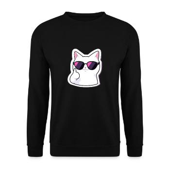 Rockende Katze mit Sonnenbrille 2 - Unisex Pullover - Schwarz - Vorne - Alina (178cm) & Michal (187cm)