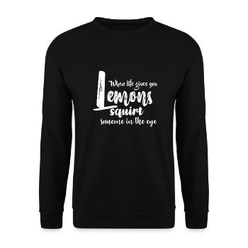 FUN Quote - Lemon Squirt - neg - Unisex Pullover - Schwarz - Vorne - Alina (178cm) & Michal (187cm)