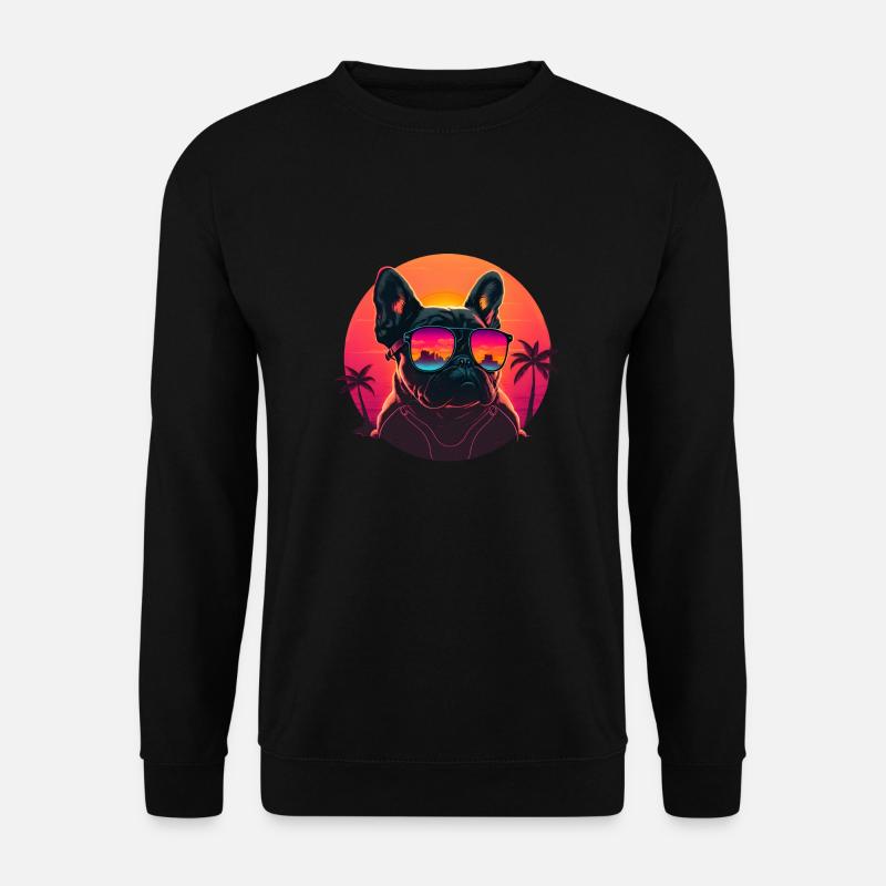 Synthwave french bulldog Sunset - Unisex Pullover - Schwarz