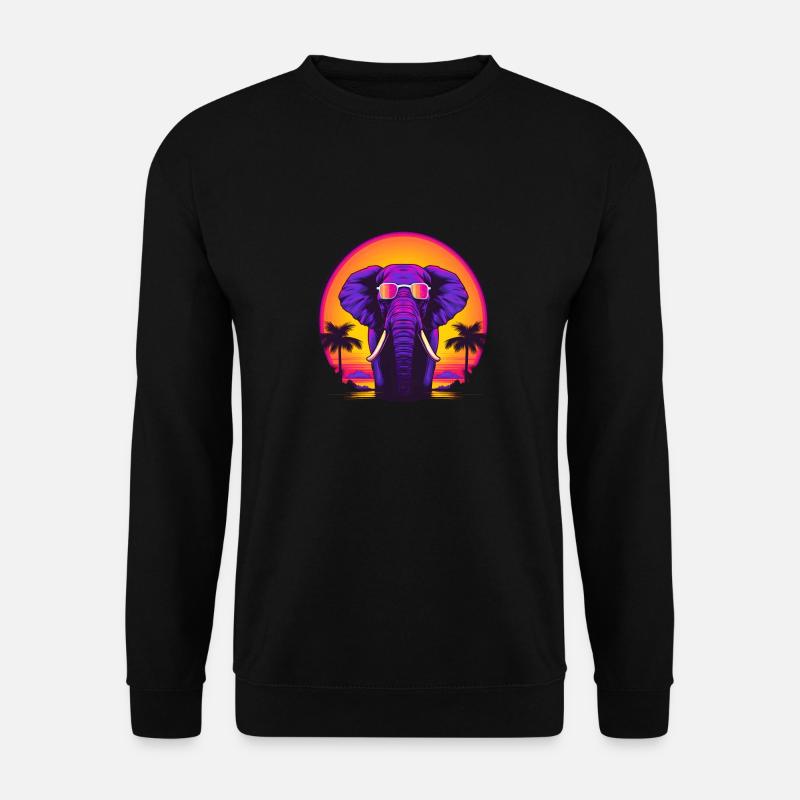 Synthwave Elephant African Sunset - Unisex Pullover - Schwarz