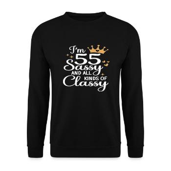 I´m 55 Sassy and all Kinds of Classy - Unisex Pullover - Schwarz - Vorne - Alina (178cm) & Michal (187cm)