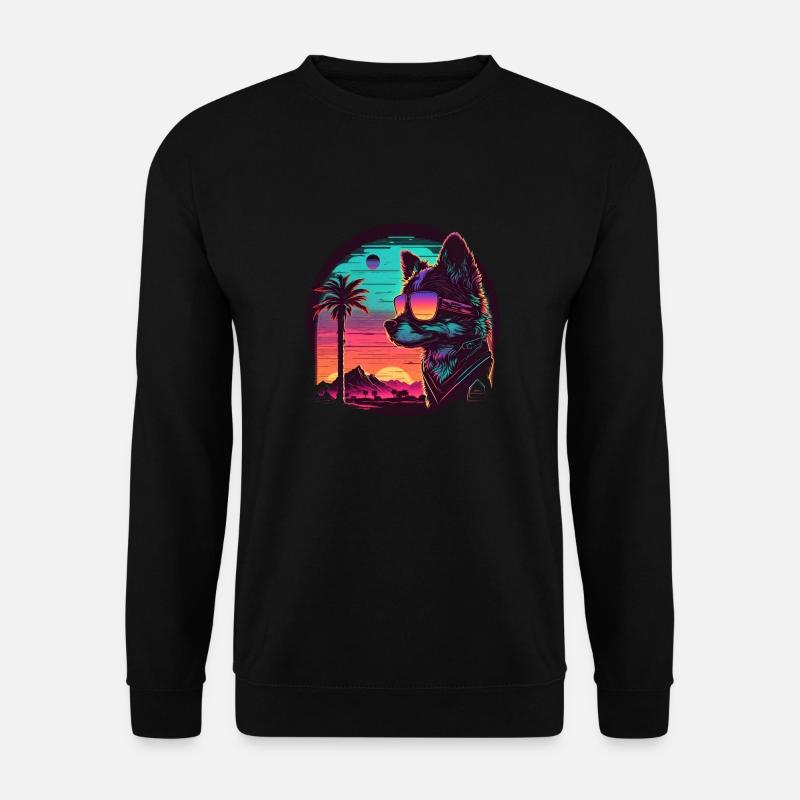 Synthwave dog sunset - Unisex Pullover - Schwarz