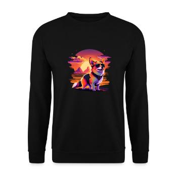 Synthwave Corgi Sunset - Unisex Pullover - Schwarz - Vorne - Alina (178cm) & Michal (187cm)