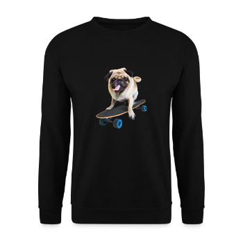 Mops auf Skateboard AICF 1 - Unisex Pullover - Schwarz - Vorne - Alina (178cm) & Michal (187cm)