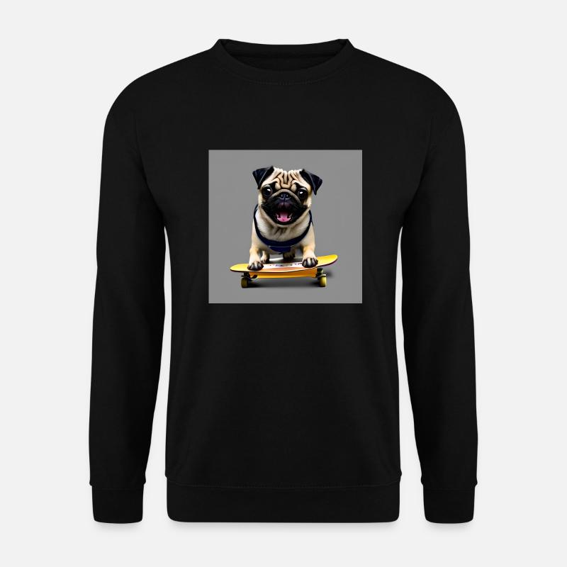 Mops auf Skateboard AICF 2 - Unisex Pullover - Schwarz