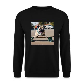Mops auf Skateboard AICF 3 - Unisex Pullover - Schwarz - Vorne - Alina (178cm) & Michal (187cm)