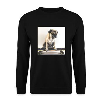 Mops auf Skateboard AICF 4 - Unisex Pullover - Schwarz - Vorne - Alina (178cm) & Michal (187cm)