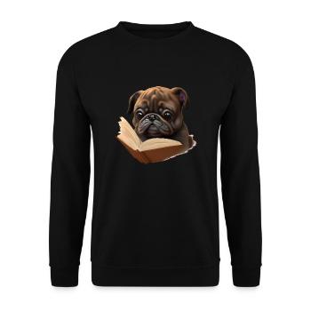 Bulldogge Hunde Buch lesen Hund Hundebesitzer - Unisex Pullover - Schwarz - Vorne - Alina (178cm) & Michal (187cm)