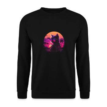 Synthwave cat sunset - Unisex Sweatshirt - black - Front - Alina (178cm) & Michal (187cm)