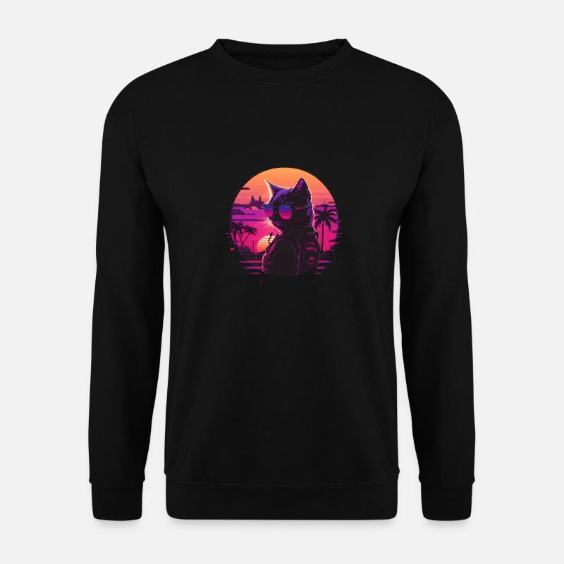 Synthwave cat sunset - Sweat-shirt Unisexe - noir