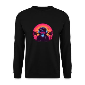 Synthwave DJ Ape - Unisex Pullover - Schwarz - Vorne - Alina (178cm) & Michal (187cm)