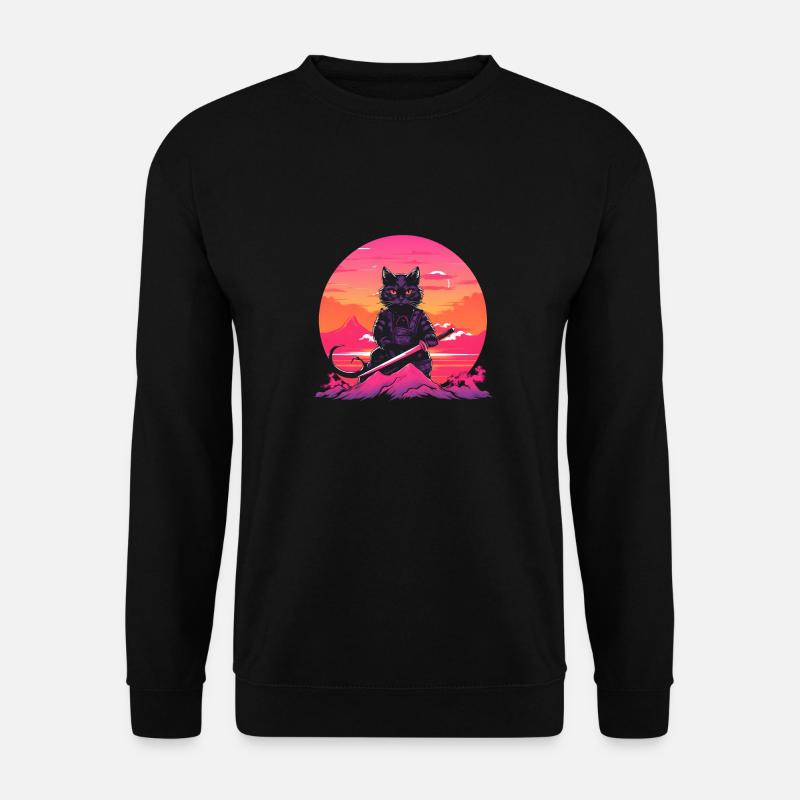 Synthwave samouraï Chat avec katana - Sweat-shirt Unisexe - noir