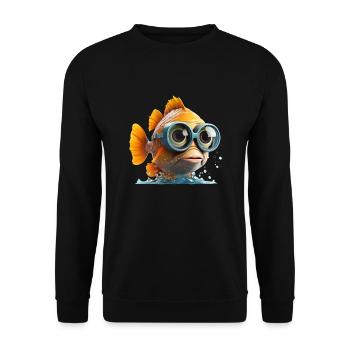 Lustiger Fisch mit Taucher Brille - Unisex Pullover - Schwarz - Vorne - Alina (178cm) & Michal (187cm)