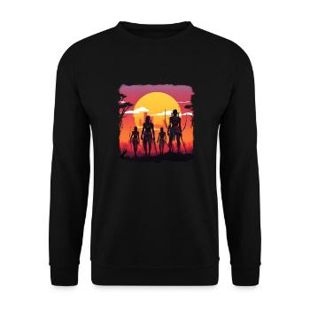 Synthwave african traditional hunters - Unisex Pullover - Schwarz - Vorne - Alina (178cm) & Michal (187cm)