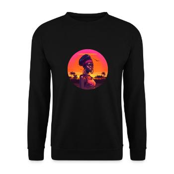 Synthwave traditional african woman - Unisex Pullover - Schwarz - Vorne - Alina (178cm) & Michal (187cm)