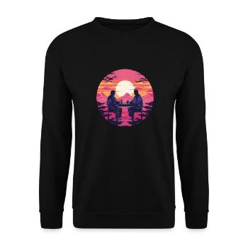 Synthwave japon hommes traditionnels boivent ensemble - Sweat-shirt Unisexe - noir - Devant - Alina (178cm) & Michal (187cm)