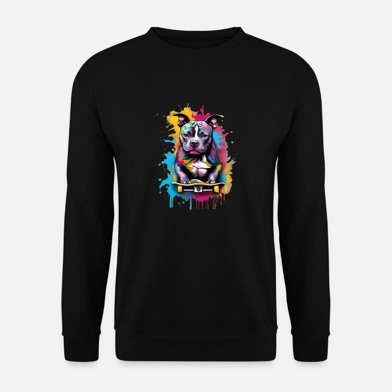 Staffordshire Bullterrier auf einem Skateboard - Unisex Pullover - Schwarz