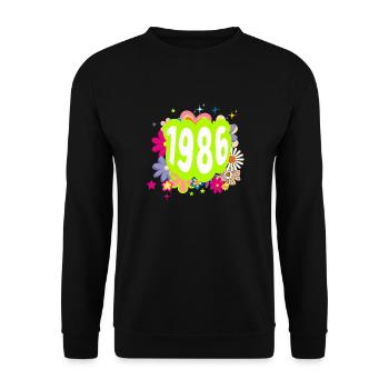 Year 1986 anniversary Groovy floral - Unisex Sweatshirt - black - Front - Alina (178cm) & Michal (187cm)