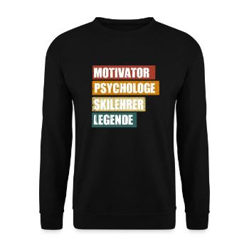 Lustige Skilehrer Sprüche zum Geburtstag - Unisex Pullover - Schwarz - Vorne - Alina (178cm) & Michal (187cm)