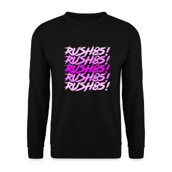 Synthwave / Cyberpunk Title Design RUSH85! -Brillant - Sweat-shirt Unisexe - noir - Devant - Alina (178cm) & Michal (187cm)
