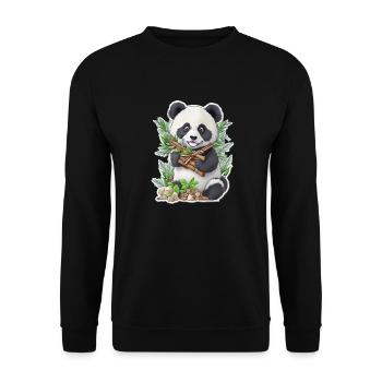 Panda bear eats bamboo - Unisex Sweatshirt - black - Front - Alina (178cm) & Michal (187cm)