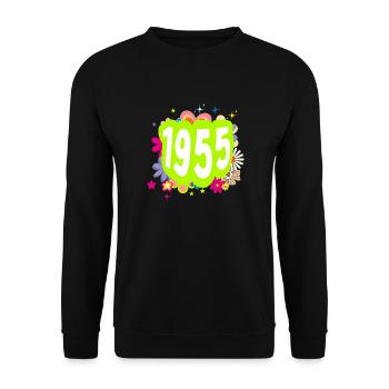 Année 1955 anniversaire Groovy floral - Sweat-shirt Unisexe - noir - Devant - Alina (178cm) & Michal (187cm)