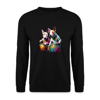 English Bull Terriers Playing the Drums - Unisex Sweatshirt - black - Front - Alina (178cm) & Michal (187cm)