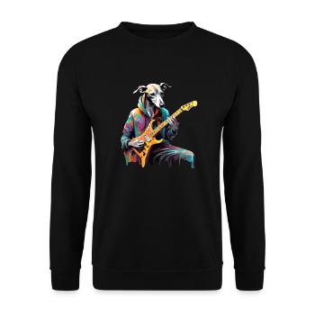 Cooler Whippet spielt E-Gitarre - Unisex Pullover - Schwarz - Vorne - Alina (178cm) & Michal (187cm)