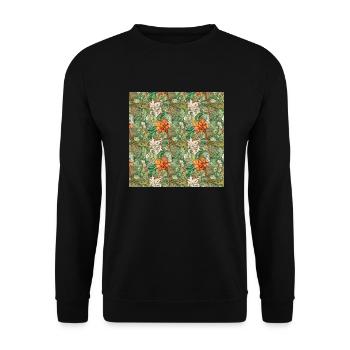 Blumen Nahtloses Muster Blumen Glückliche Blütenkunst - Unisex Pullover - Schwarz - Vorne - Alina (178cm) & Michal (187cm)