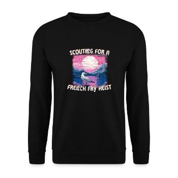 Lustiges Möwen Design - Fry Heist - Unisex Pullover - Schwarz - Vorne - Alina (178cm) & Michal (187cm)