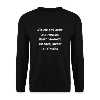J'aime les gens qui parlent trois langues: en f... - Sweat-shirt Unisexe - noir - Devant - Alina (178cm) & Michal (187cm)