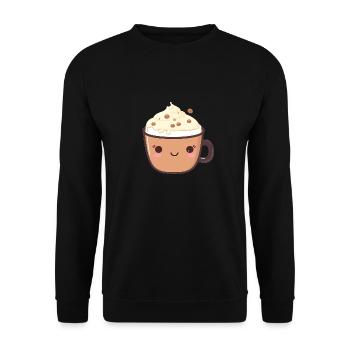 Niedliche Brüht Kawaii Flache Cartoon-Kaffeefreuden - Unisex Pullover - Schwarz - Vorne - Alina (178cm) & Michal (187cm)