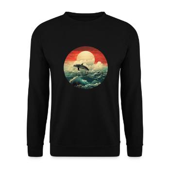 Orca im Sonnenuntergang - Unisex Pullover - Schwarz - Vorne - Alina (178cm) & Michal (187cm)