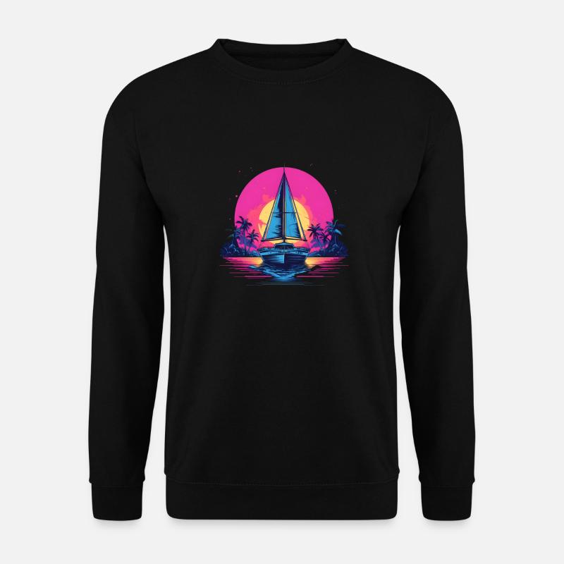 Synthwave Yacht sunset - Unisex Pullover - Schwarz