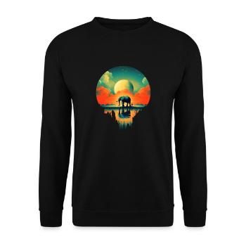 Elefant zieht umher - Unisex Pullover - Schwarz - Vorne - Alina (178cm) & Michal (187cm)