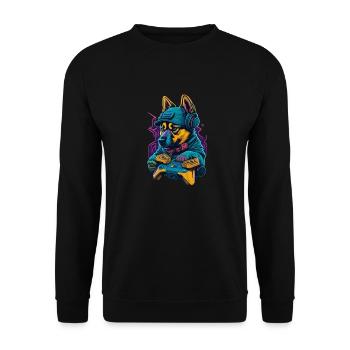 Deutscher Schäferhundwelpe spielt mit Gamecontroll - Unisex Pullover - Schwarz - Vorne - Alina (178cm) & Michal (187cm)