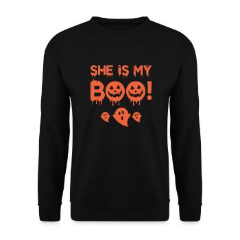 She is my Boo! - Unisex Pullover - Schwarz - Vorne - Alina (178cm) & Michal (187cm)