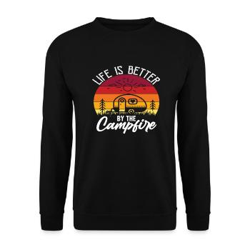 Life is better by the Campfire - Unisex Sweatshirt - black - Front - Alina (178cm) & Michal (187cm)