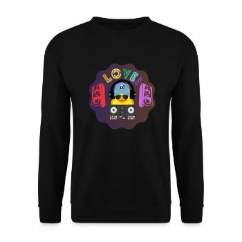 Love DJ Duck - Unisex Pullover - Schwarz - Vorne - Alina (178cm) & Michal (187cm)