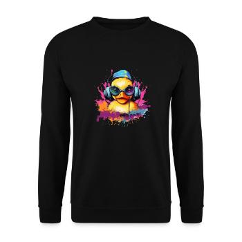 Süße Ente mit Kopfhörern - Unisex Pullover - Schwarz - Vorne - Alina (178cm) & Michal (187cm)