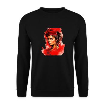 Frau in Rot - Unisex Pullover - Schwarz - Vorne - Alina (178cm) & Michal (187cm)